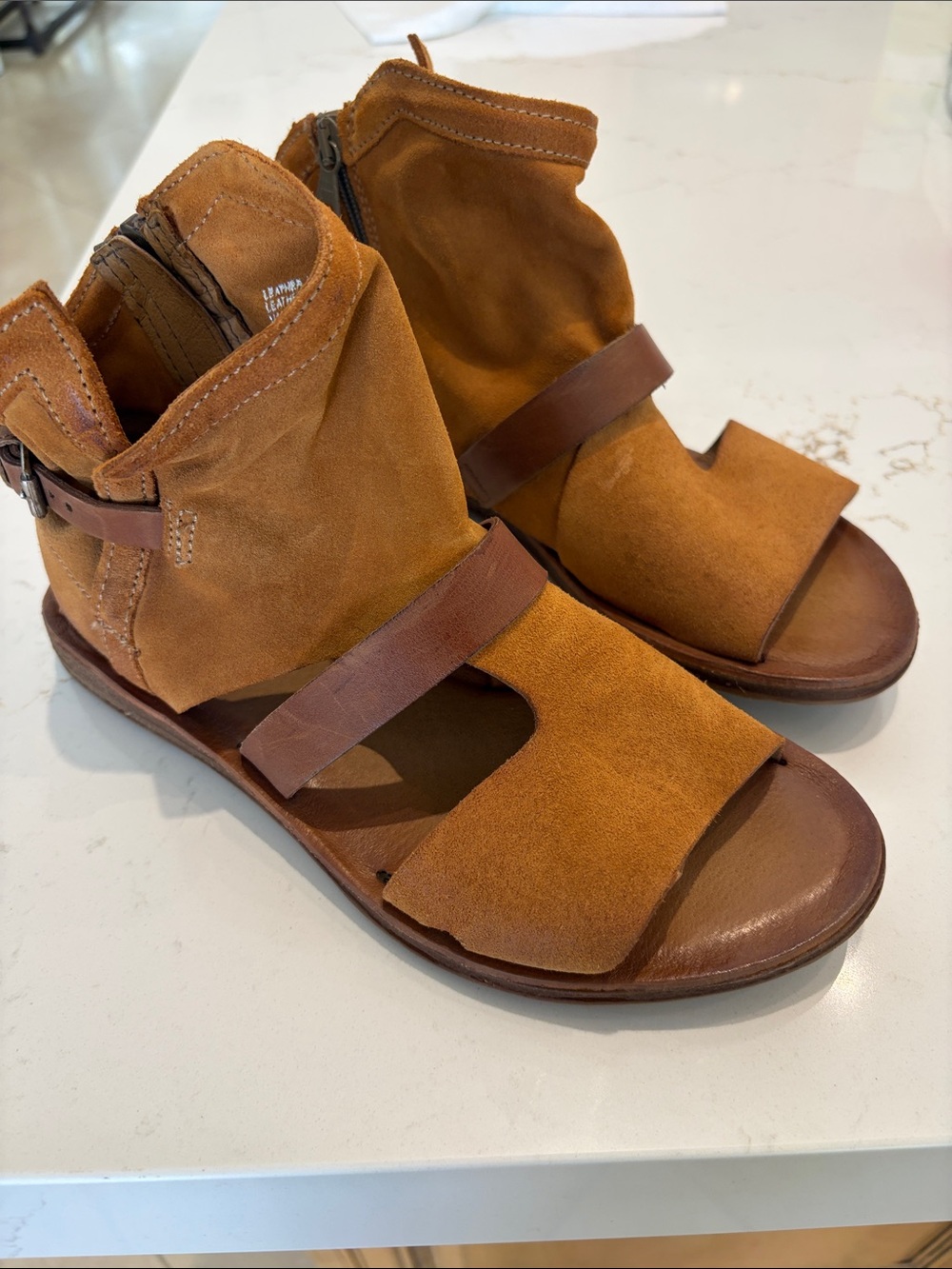 Suede Open-Toe Sandals in Cognac